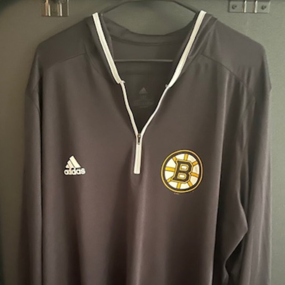 Adidas Boston Bruins Quarter-Zip Hoodie Shirt 3XL — Long Sleeve, 100% Polyester